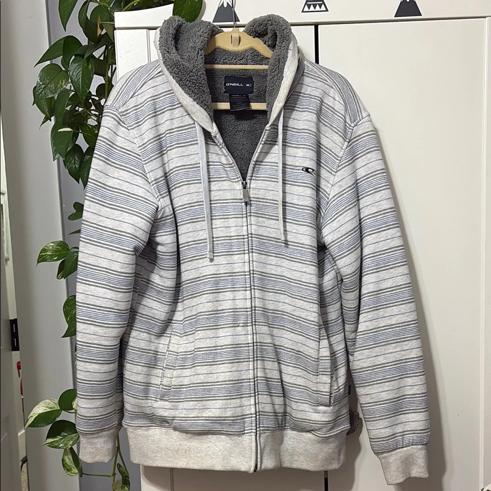 O'Neill Gray and White Striped Hoodie - Picture 1 of 6